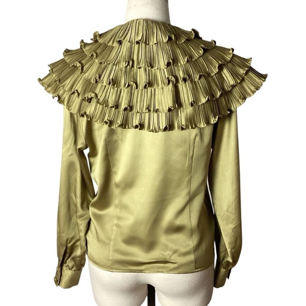 Vintage Classiques Ruffle Blouse 80’s Women’s 6 Olive Green - Picture 4 of 9